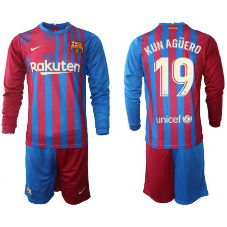 Fußballtrikots FC Barcelona Kun Agüero 19 Kinder 2021-2022 Langarm Heimtrikotsatz kaufen